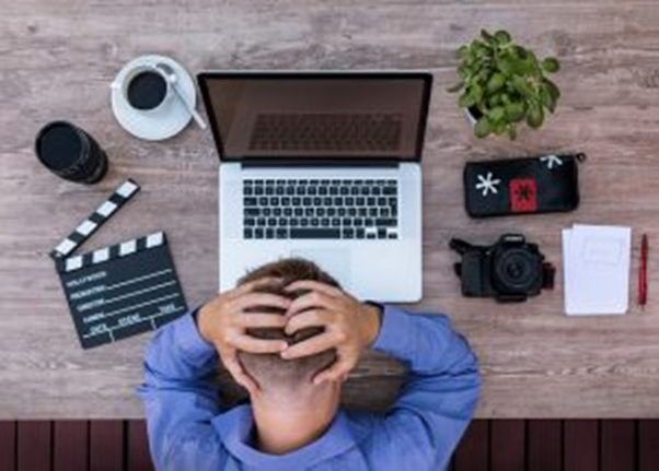 Blogger at his desk