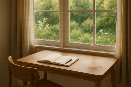 Tidy desk by a window